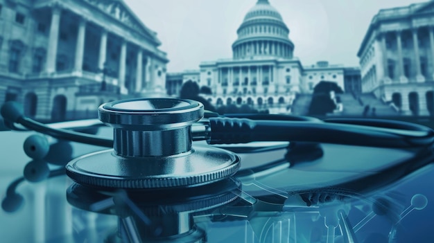Photo healthcare policy concept with stethoscope and capitol a conceptual image of a stethoscope