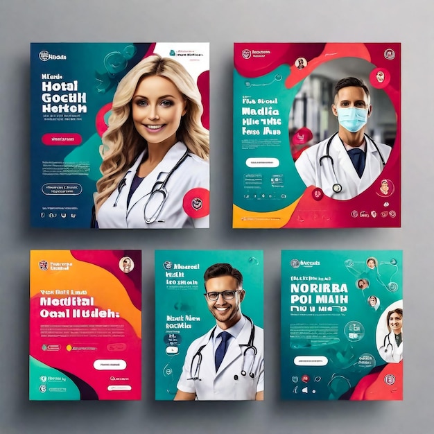 Healthcare post sjabloon Medische promotie vierkante webbanner Mail nieuwsbrief lay-outs Social media healthcare post Speciale aanbieding banner Verkoop en korting achtergronden Medische vector sjabloon