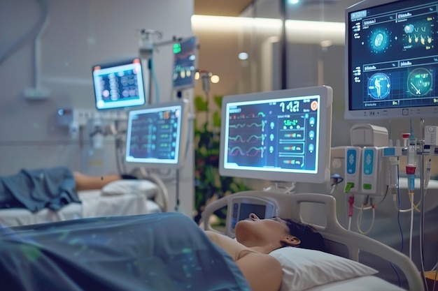 A healthcare setting with IoTenabled medical devices collecting patient data for remote monitoring a