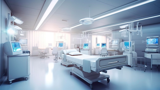 Healthcare Theme 3D Illustration of an Empty Emergency Room AI Generative