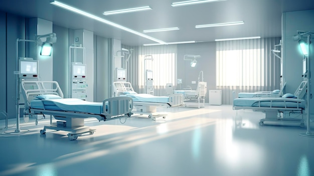 Healthcare Theme 3D Illustration of an Empty Emergency Room AI Generative