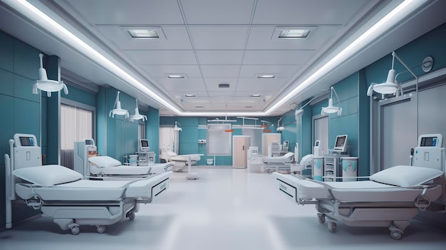 Healthcare Theme 3D Illustration of an Empty Emergency Room AI Generative