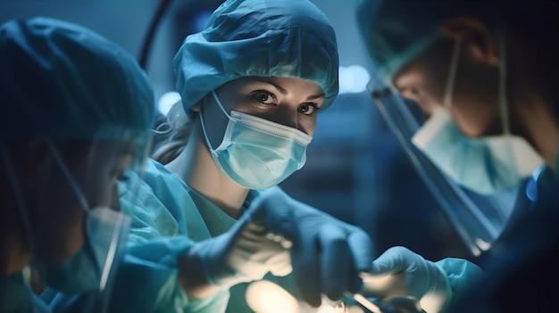 Медицинский работник в хирургическом халате в окружении медицинского оборудования