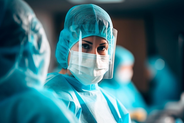 A healthcare worker woman wearing a mask in infectious diseases ward