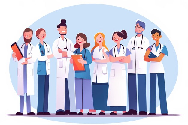 Healthcare workers stood together as a team doctor and nurse group illustration