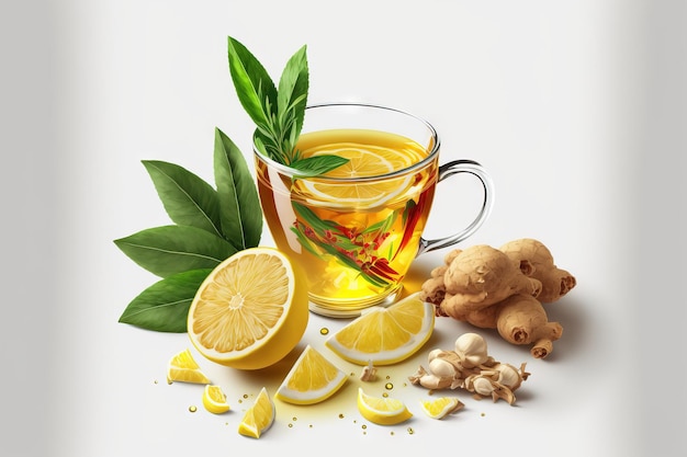 Healthful lemon and ginger tea