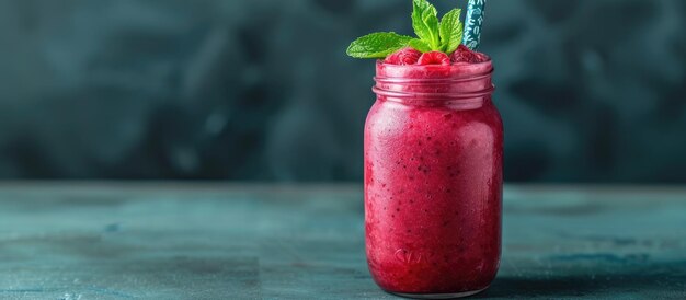 Photo healthful tropical fruit smoothie in a mason jar