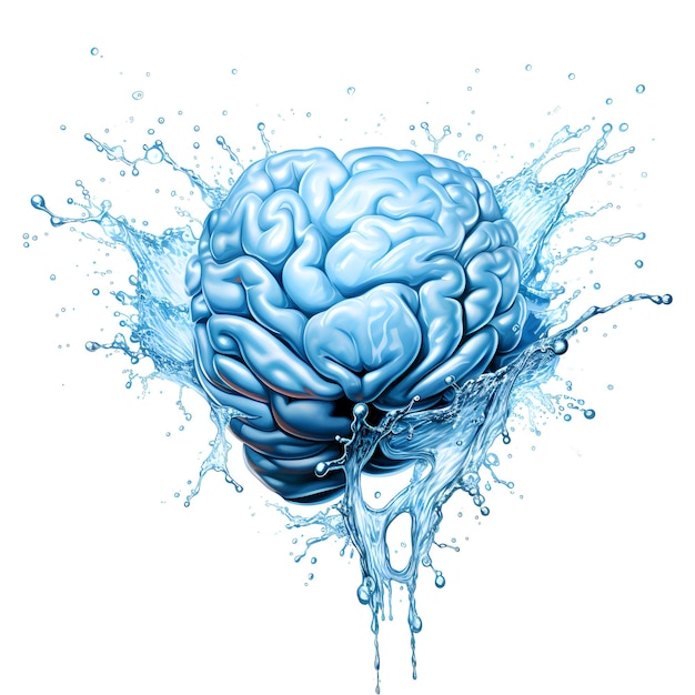 Healthy 3D brain hydrated with water and oxygen isolated in white background Mental health concept