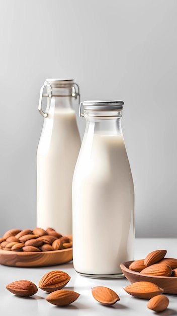 Healthy almond milk in bottle illustration