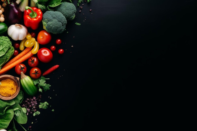 Фото Здоровые и красочные овощи для веганской и вегетарианской диеты с доской для диеты