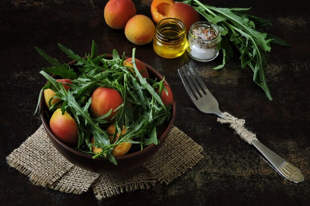 Healthy arugula salad apricot Dietary food