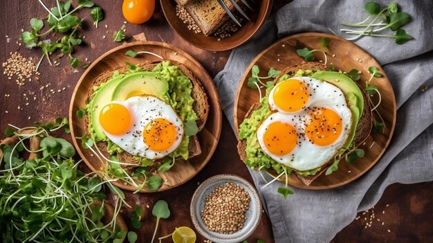 Healthy avocado and egg toasts with pumpkin