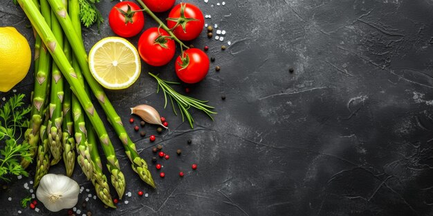 Healthy balanced food top view Organically fresh fruits and vegetables on the table Generative AI