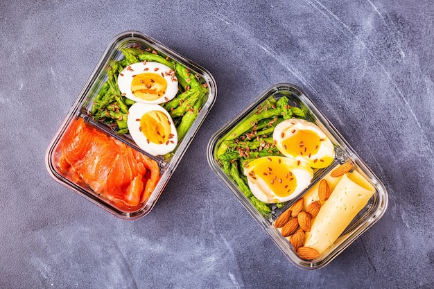 Фото Здоровый сбалансированный ланч бокс кетогенная диета обед домашняя еда для концепции офиса