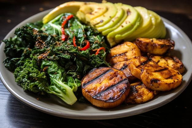 Foto un pasto vegetariano sano e equilibrato su un piatto