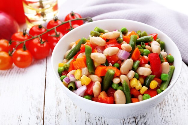 Healthy beans salad on table