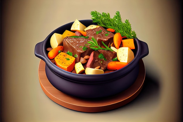 Healthy Beef meat stewed with potatoes and vegetables