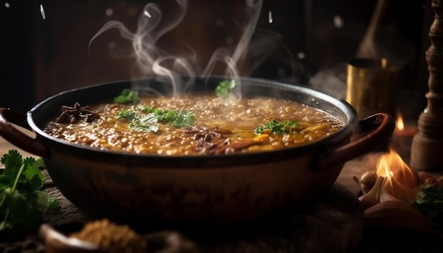 Healthy beef stew cooked with fresh vegetables generated by AI