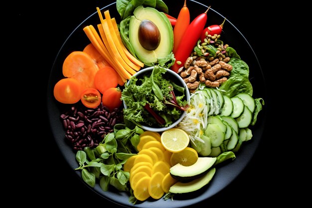 Photo healthy bowl on wooden table high angle view world vegan day concept copy space for text