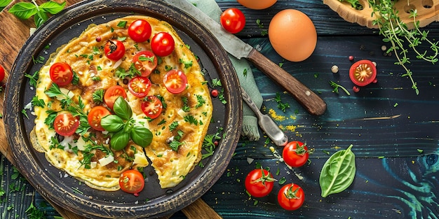 healthy breakfast egg omelette stuffed with vegetable