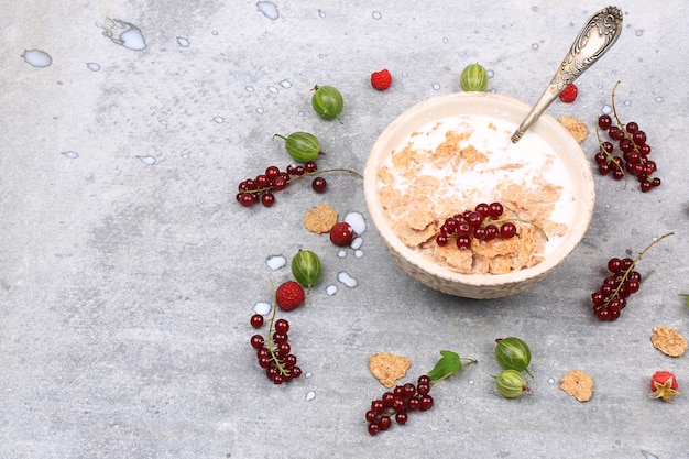 Healthy breakfast of granola with fresh berries