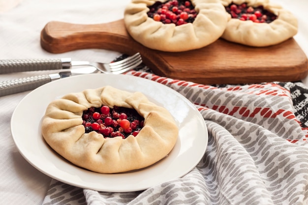 Healthy breakfast Homemade lenten galette with elderberries and cowberries