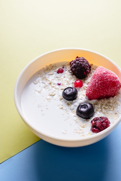 Healthy breakfast oatmeal flakes with berries. Health day