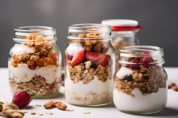 Healthy breakfast Oatmeal Granola with yogurt Illustration AI GenerativexA