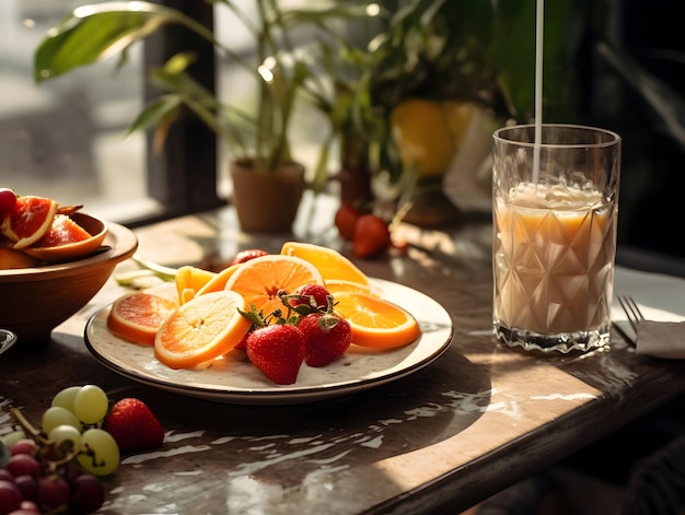 健康的な朝食がテーブルに