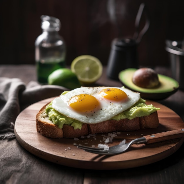 Healthy breakfast toast with avocado and egg