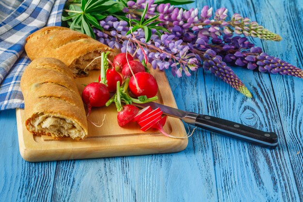 Healthy breakfast with bread and radish