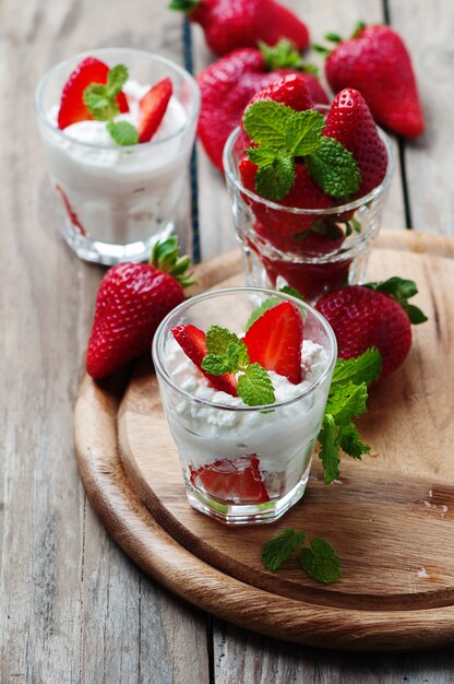 Healthy breakfast with cottage cheese and strawberry