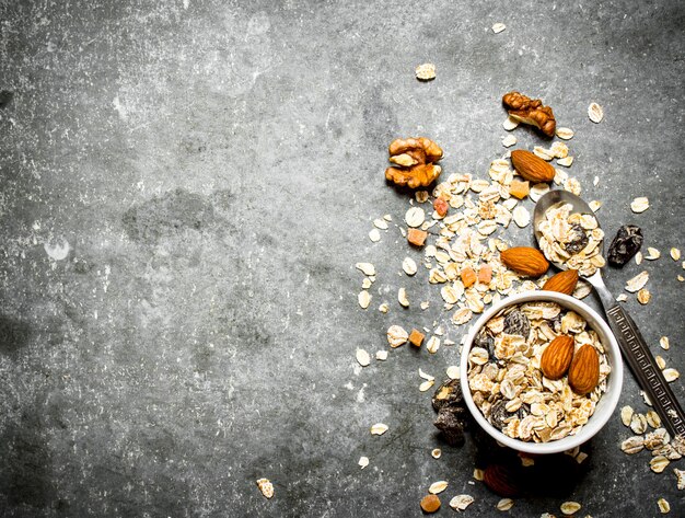 Healthy Breakfast with different cereals with and milk