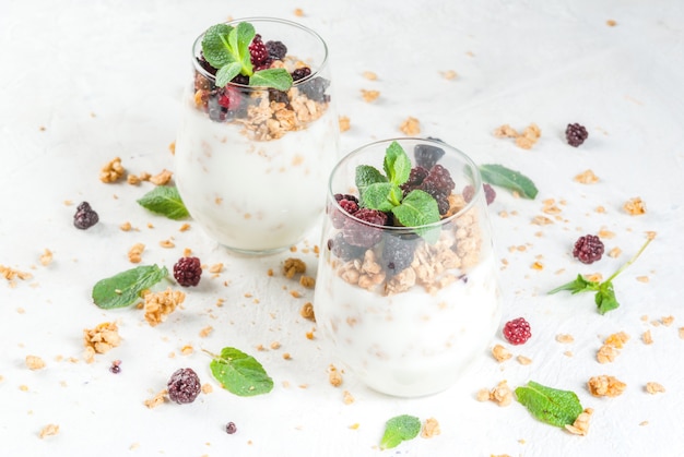 Healthy breakfast with granola and berry