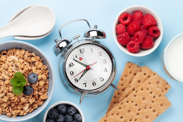 Фото Здоровый завтрак с мюсли, йогуртом и ягодами