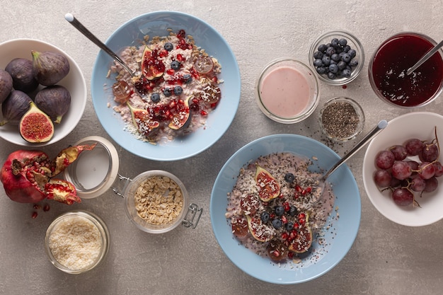 Healthy breakfast with oatmeal and fruit