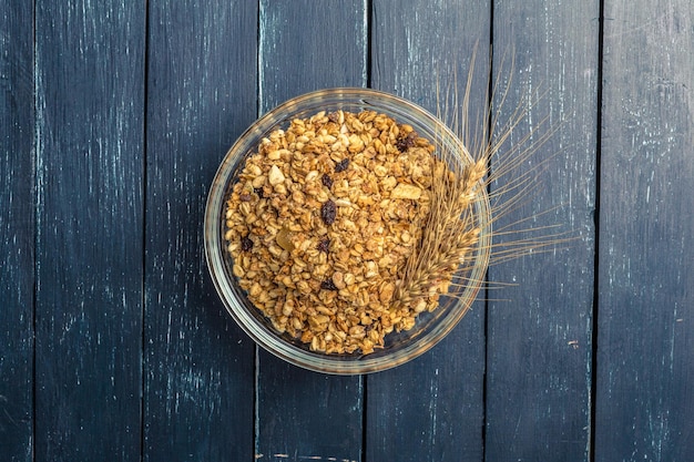 Healthy breakfast on a wooden background