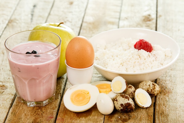 Healthy breakfast on wooden table