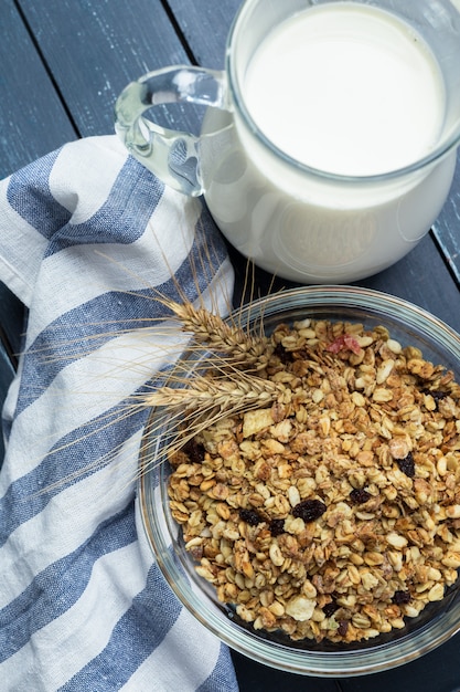 Healthy breakfast on a wooden 