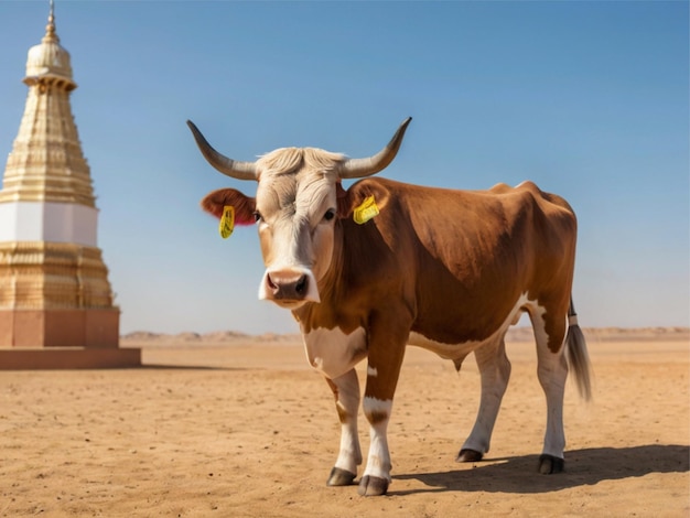 Photo healthy brown brahman cow is in the desert