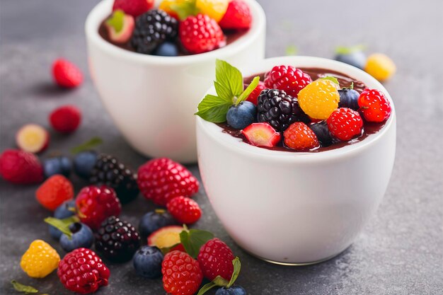 Healthy chocolate pudding with cocoa and berries