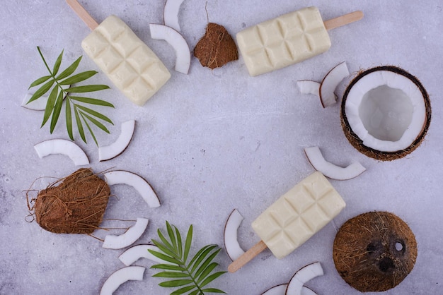 Healthy coconut ice cream popsicles