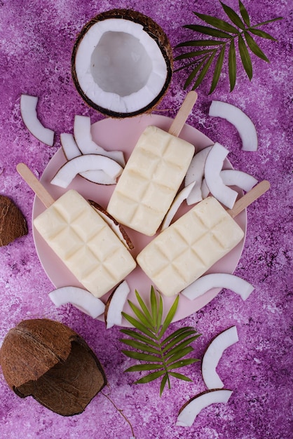 Healthy coconut ice cream popsicles