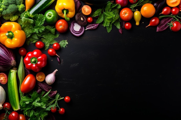 채식주의자 및 채식주의자의 식단에 건강하고 다채로운 채소와 식단에 대한 블랙보드