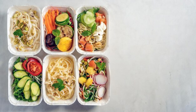 Healthy cooked meals in take away containers healthy lifestyle and diet