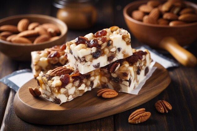 Healthy delicios granola bars with chocolate and muesli bars with nuts and dry fruits