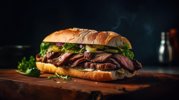 Healthy and delicious beef sandwich AI generated image