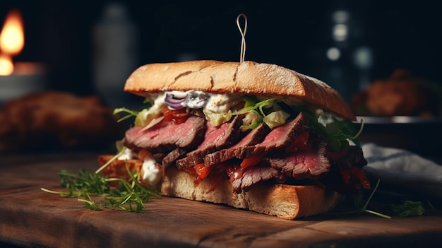 Healthy and delicious beef sandwich AI generated image