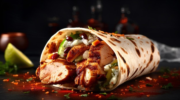 Healthy and Delicious Chicken Wrap with Fresh Vegetables and Flavorful Sauce GenerativeAI