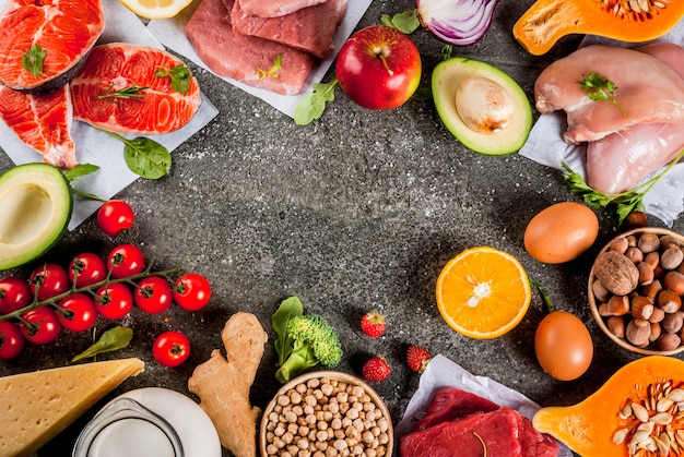 健康的な食事の背景。オーガニック食材